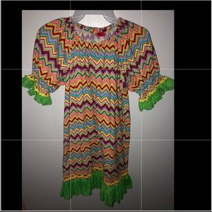 Colorful Chevron Dress with Green Ruffles